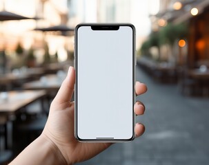 mock up phone in man hand showing white screen