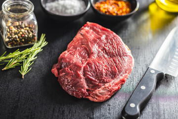 Canvas Print - Raw fillet steak beef meat on black table.