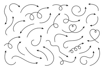 Wall Mural - set of vector hand drawn curved arrows. collection of pointers. vector illustration.