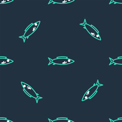 Poster - Line Fish icon isolated seamless pattern on black background. Vector