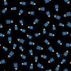 Poster - Line Tequila bottle icon isolated seamless pattern on black background. Mexican alcohol drink. Vector