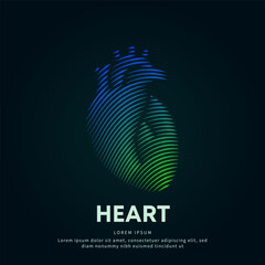 Human heart medical structure. simple line art Human heart Anatomy Vector logotype illustration on dark background. Cardiology logo vector template - EPS 10