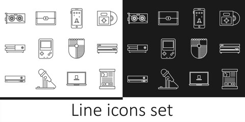 Canvas Print - Set line Game guide, Video game console, Mobile and playing in, Portable video, graphic card, Shield for and Chest icon. Vector