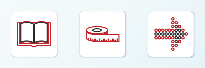 Poster - Set line Dots arrow, Open book and Tape measure icon. Vector