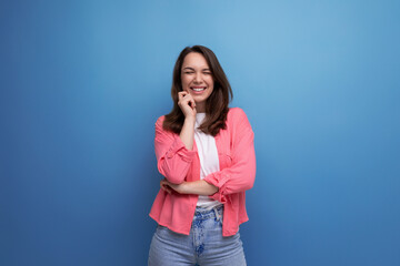 Poster - long haired brunette young woman in casual outfit posing over isolated background