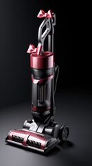 Canvas Print - A red and black vacuum cleaner on a dark background. AI