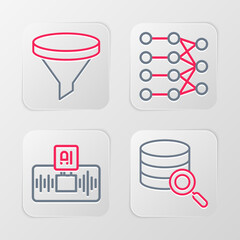 Poster - Set line Server, Artificial intelligence AI, Neural network and Funnel filter icon. Vector