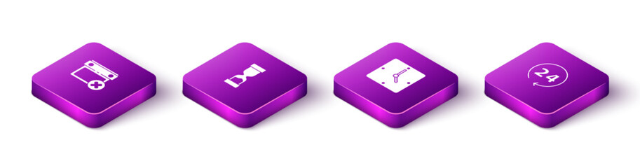 Poster - Set Isometric Calendar date delete, Old hourglass, Clock and 24 hours icon. Vector