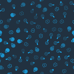 Poster - Set 5G network, Search, Protective shield and on seamless pattern. Vector
