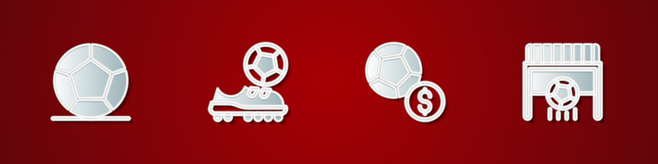 Wall Mural - Set Soccer football ball, Football shoes, and goal with icon. Vector