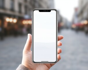 mock up phone in man hand showing white screen