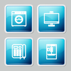 Poster - Set line Washer, Computer monitor, Telephone and Refrigerator icon. Vector