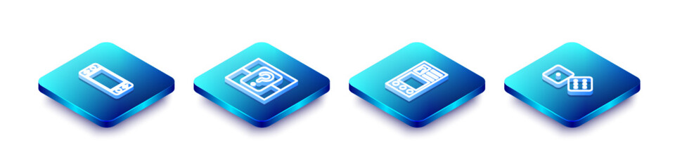 Poster - Set Isometric line Portable video game console, Mystery random box, Create account screen and Game dice icon. Vector