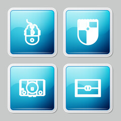 Poster - Set line Computer mouse gaming, Shield for game, Video console and Chest icon. Vector