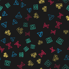 Poster - Set line Funnel or filter, Processor CPU, Artificial intelligence AI and Neural network on seamless pattern. Vector