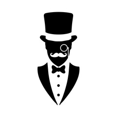 Sticker - man, tuxedo, top hat, monocle, mustache, 