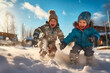 © the_lightwriter - kids having fun and playing in the snow