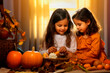 © the_lightwriter - kids celebrate thanksgiving with pumpkin