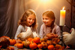 © the_lightwriter - kids celebrate thanksgiving with pumpkin