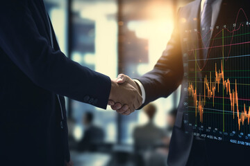 business man shaking hand with stock graph. Stock market concept.