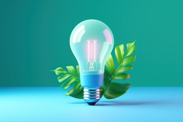 Wall Mural - Eco Friendly Lightbulb with Greenery Plants, Sustainable and Renewable Energy Concept. Generative Ai