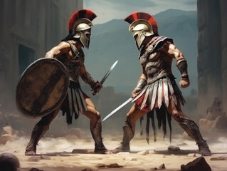 Poster - Fight of two Roman soldiers. Digital art.