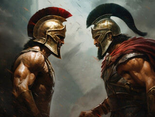 Sticker - Fight of two Roman soldiers. Digital art.