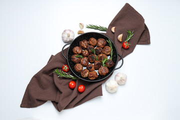 Wall Mural - Tasty meat food and homemade food concept - meatballs