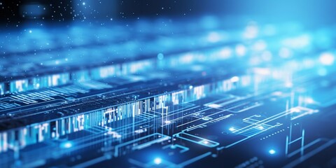 Poster - Computer Database Servers with Blue Lighting. Generative ai