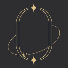 Wall Mural - golden celestial frame, border, arch line art esoteric minimal decoration with sparkles isolated on 