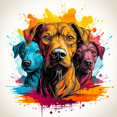 Sticker - Group of dogs with different colored spots on white background.