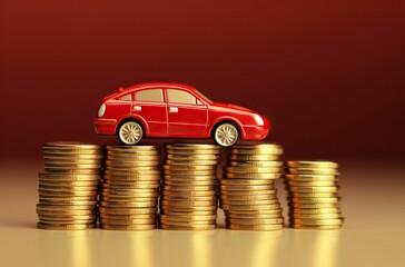 car parked on a pile of coins.