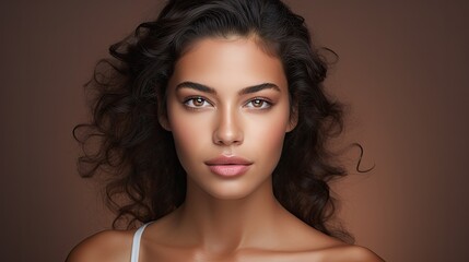 closeup portrait of a hispanic/latino woman with a studio background - mockup template for skincare/beauty products/ads (generative AI)