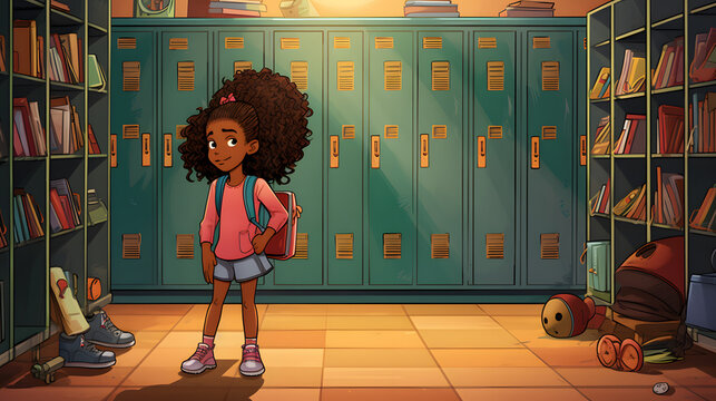 Witness the beginning of a new chapter with this enchanting image of a school start. A student stands in front of a locker, carefully selecting books and organizing supplies.