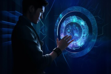Poster - Techno magic portal touch. Generate Ai