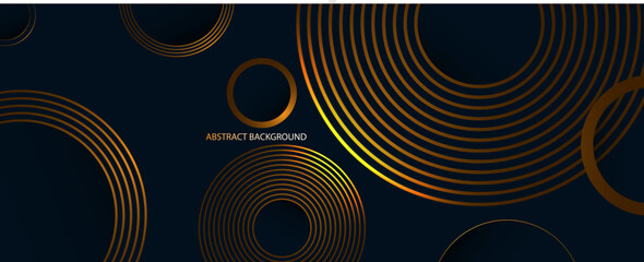 Aufkleber - Abstract gold circle lines on dark background. Geometric stripe line art design. Modern luxury shiny golden lines pattern.