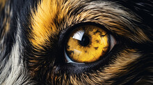 Close Up Of Dogs Eye With Yellow And Black Fur