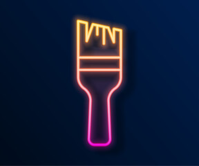 Wall Mural - Glowing neon line Paint brush icon isolated on black background. Vector