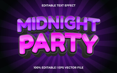 Poster - midnight party 3d text effect with trendy theme. typography for products tittle
