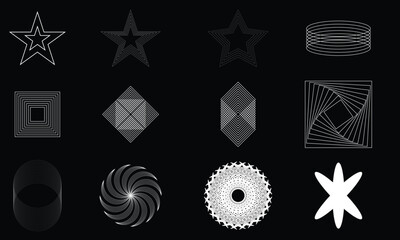 Wall Mural - set of y2k bling retro elements and abstract brutalism shapes. hipster graphic objects for logo, ico