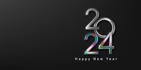 Wall Mural - holographic number 2024. happy new year 2024 design with chrome colorful numbers. premium vector des