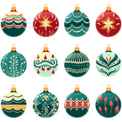 set of  colorful christmas ornaments generated AI