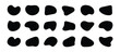 © Designstockio - Blob shape organic set. Random black cube drops simple shapes. Pebble, inkblot, drops and stone silhouettes. Collection of paint liquid black blotch spot irregular form