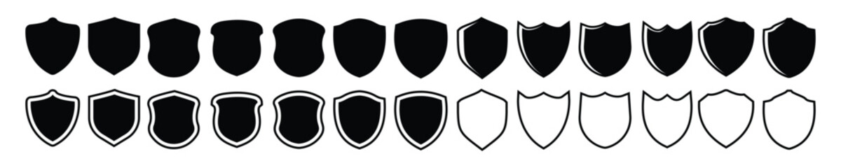Shields icon set. Protect shield security line icons. Shield badge quality symbol. Shield security vector. Collection of security shield icons. Vector illustration