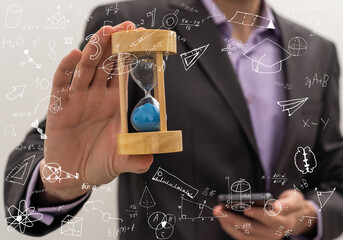 Aufkleber - Businessman hand drawing glowing global business marketing plan. Trade and business analysis concept.