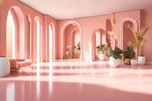 Peach Pink Coral Interior With Archs And Terrazzo Floor