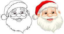 Smiley Santa Claus Cartoon Face And Outline