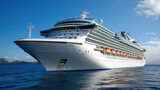Fototapeta  - Cruise To Caribbean With Palm Trees, Luxury Cruise Ship, Tropical Beach Holiday.