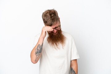 Wall Mural - Redhead man with long beard isolated on white background laughing