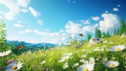 Poster - Summer meadow background created with Generative AI